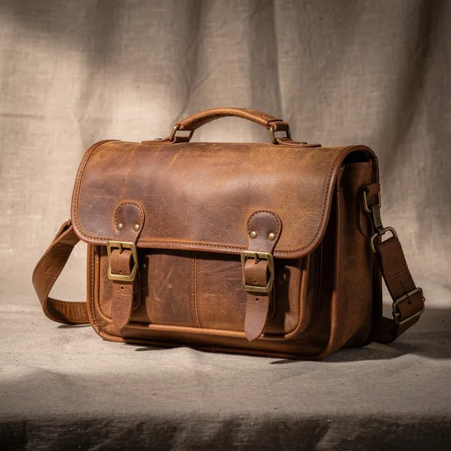 Distressed Leather Satchel