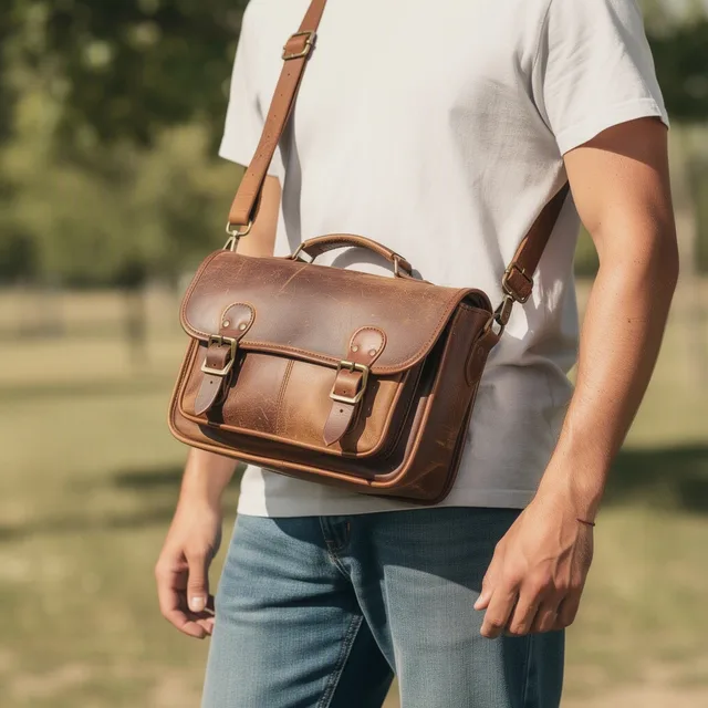 Distressed Leather Satchel