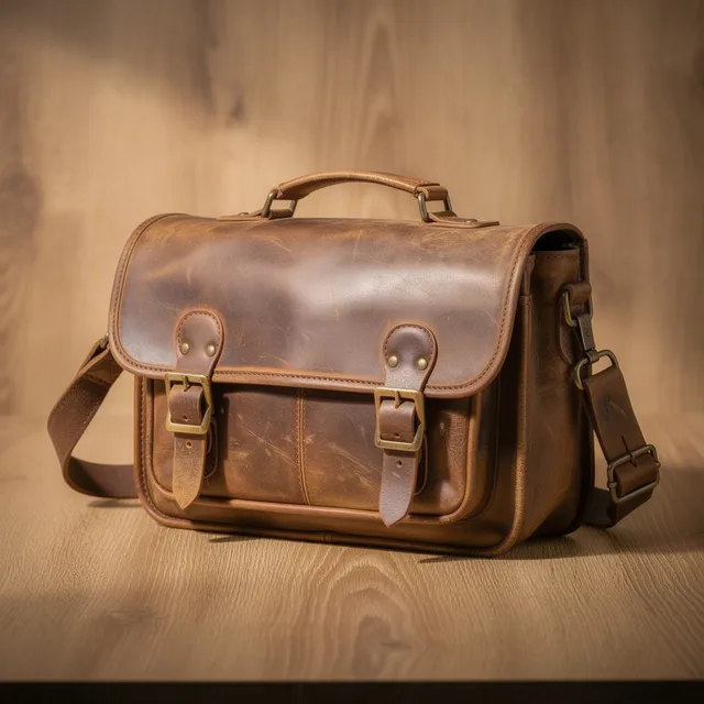 Distressed Leather Satchel