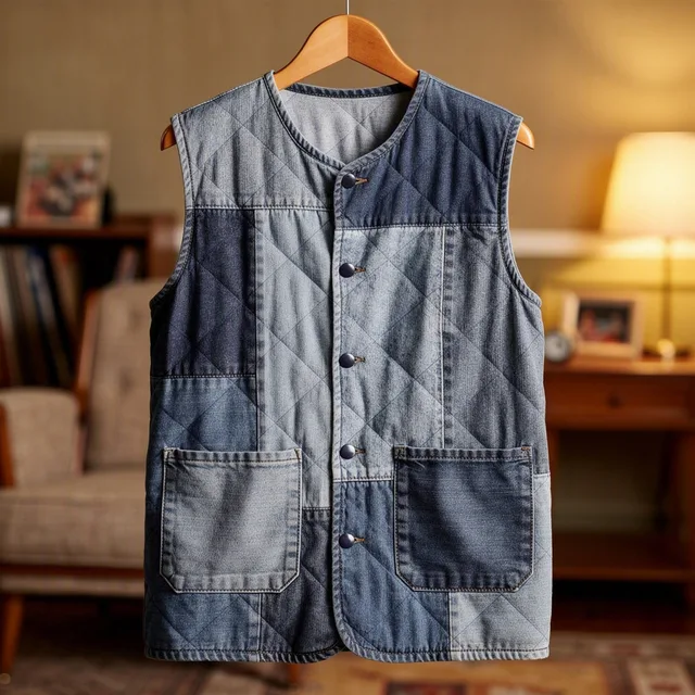Patchwork Quilted Denim Vest