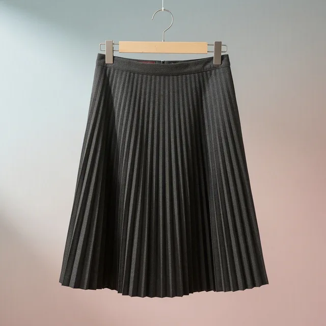 Pleated Wool Midi Skirt
