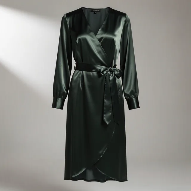 Swaysera WrapEase Satin Belted Midi Dress