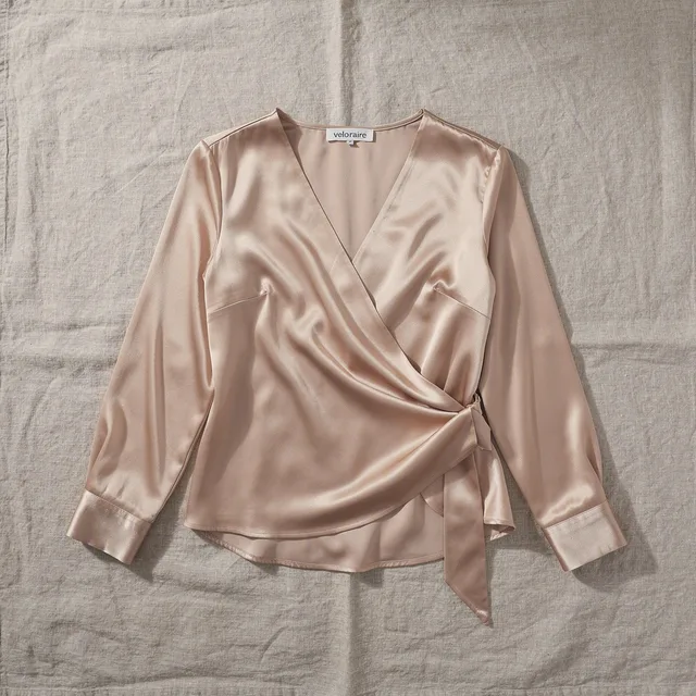 Veloraire Wrap-Style Satin Blouse